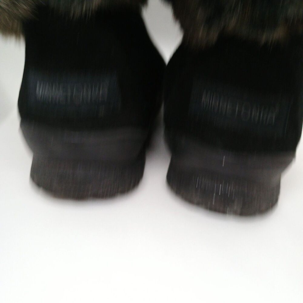 MINNETONKA Suede Ankle Boots Faux Fur Lined Black Womens Sz 8M Style#85240 - Picture 4 of 9